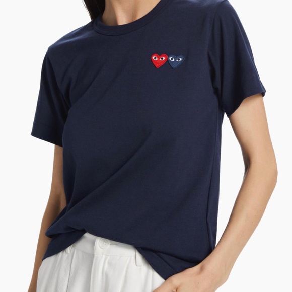 Comme des Garcons PLAY Double Heart T-Shirt - Picture 1 of 5